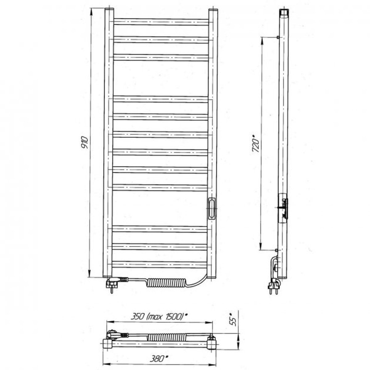 Elektrische handdoekradiator IMIDZ 350x900 met ECO-timer, 190W, Wit