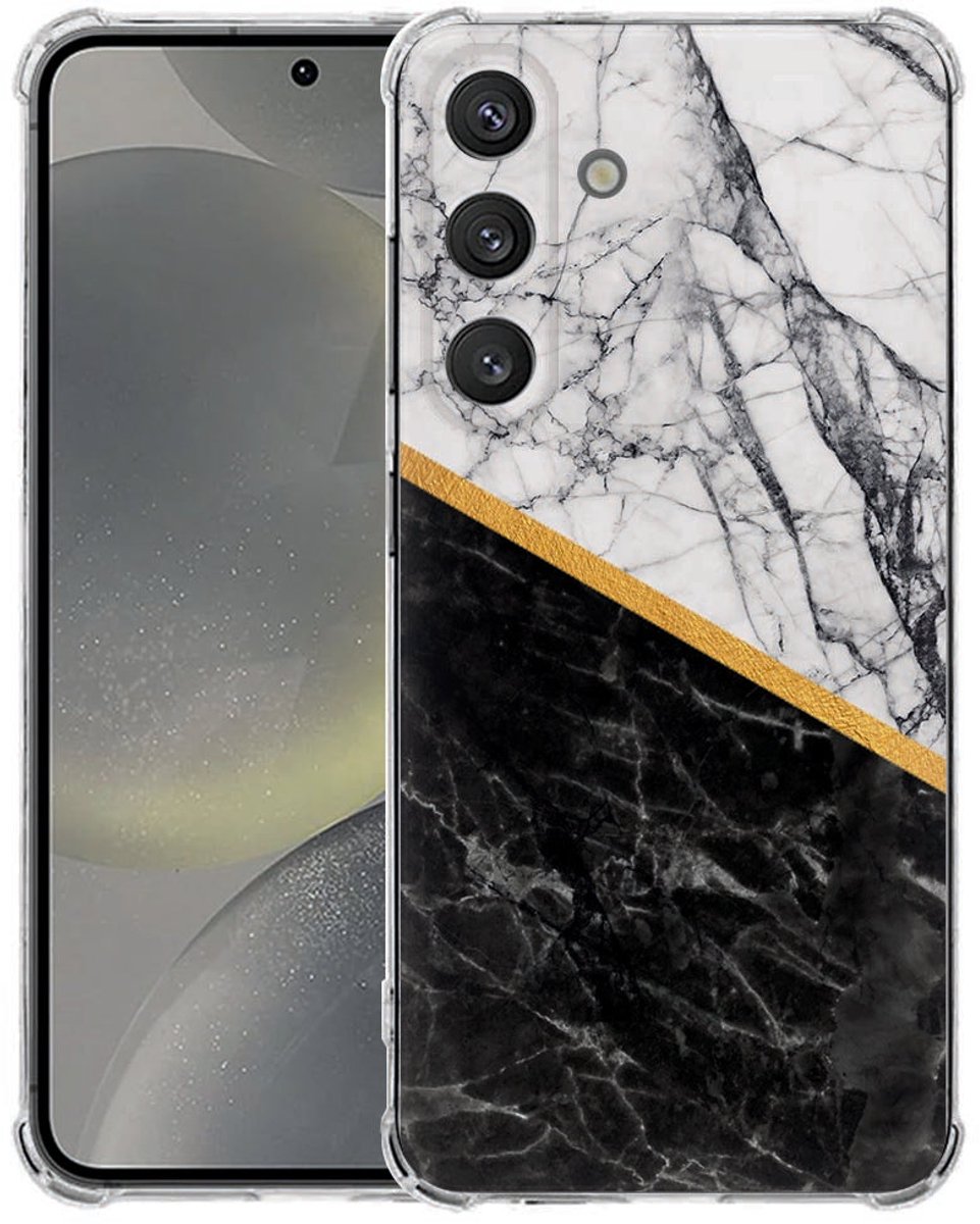 Samsung Galaxy S25 FE Flexibele back cover - Marble White Black TPU Antishock