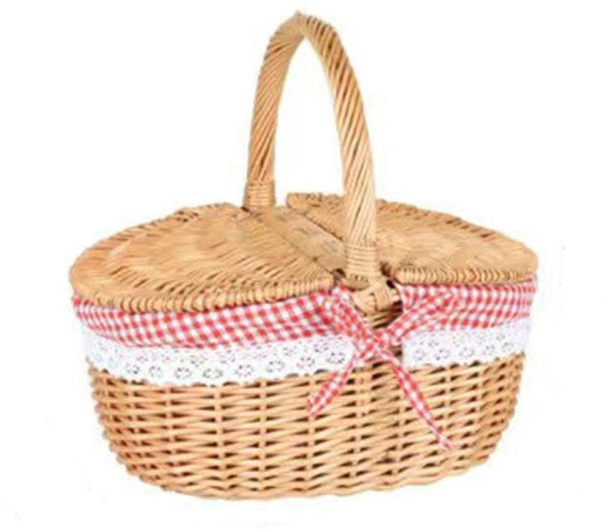 Picknickmand met Dekselhandvat en Voeringen - Picknick Mandje - Boodschappenmand - Fruitmand - Winkelmand - Rieten Mand - Geel - 26 x 18 x 15 cm - van Imperatoris