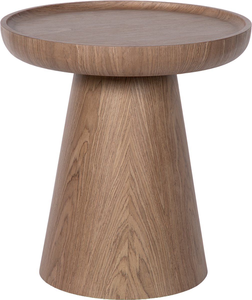 Atmooz Dilys Bijzettafel – Ø50 x H53 cm – Licht Walnoot – Ronde Side Table met Opstaande Rand – Eikenfineer Houtlook – Elegante Koffietafel – Scandinavisch Design – Stabiele Tafel Woonkamer – Bruin