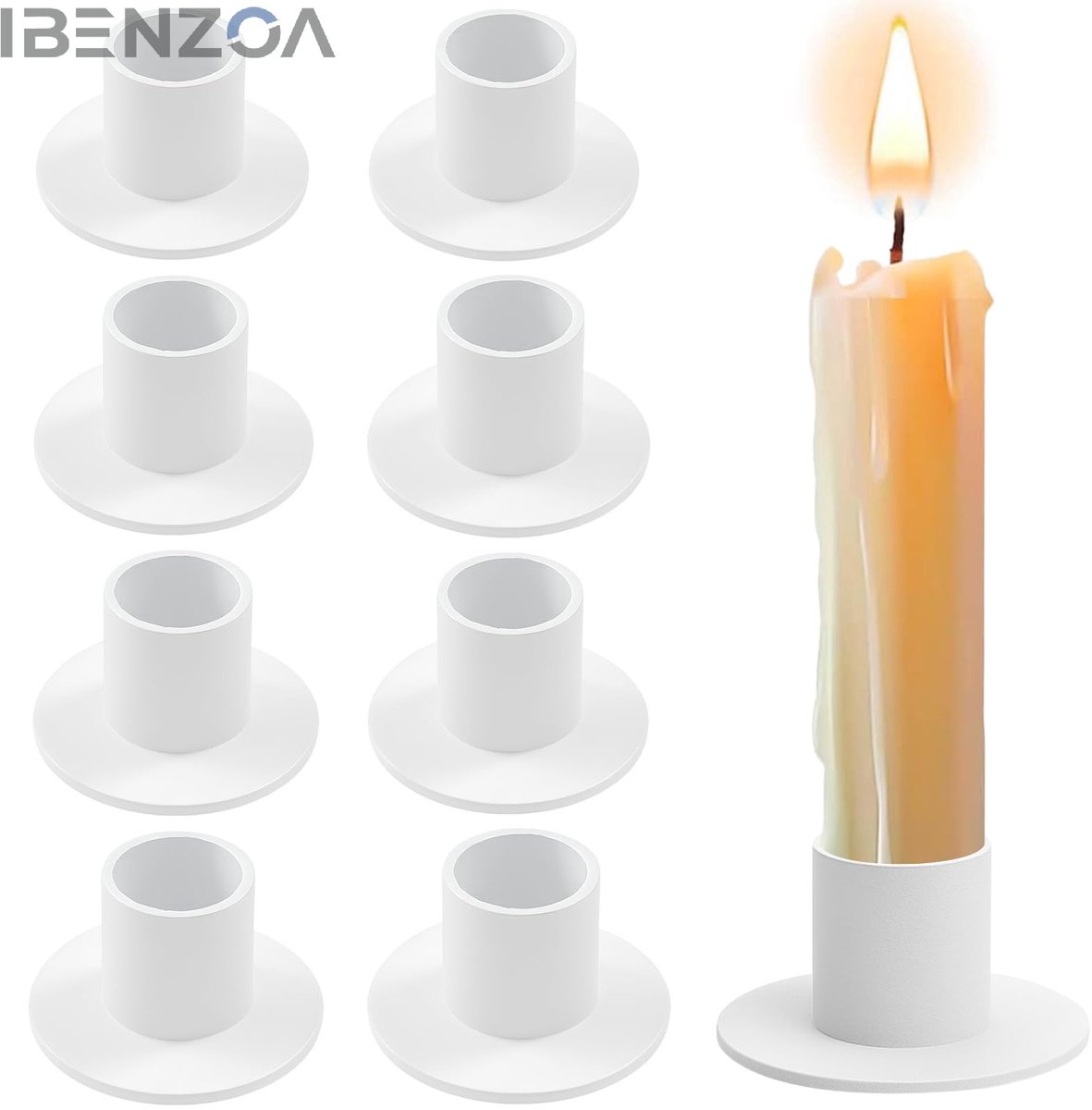 Ibenzoa Kandelaars - Wit - 8 stuks - Met stabiele basis - Elegant design
