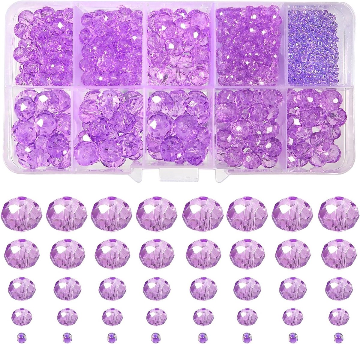 Ronde Kristallen Kralen van Glas 2mm 4mm 6mm 8mm 10mm Lichtpaars Transparant voor Sieraden Maken, DIY Armbanden en Kettingen, Handwerk Accessoires