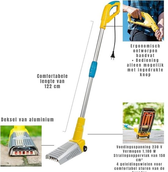DEXO® Onkruidbrander Elektrisch - Onkruidverwijderaars - Onkruidverdelger - Geel/Blauw - 81cm x 27cm x 14cm van Merkloos	 — afbeelding 4