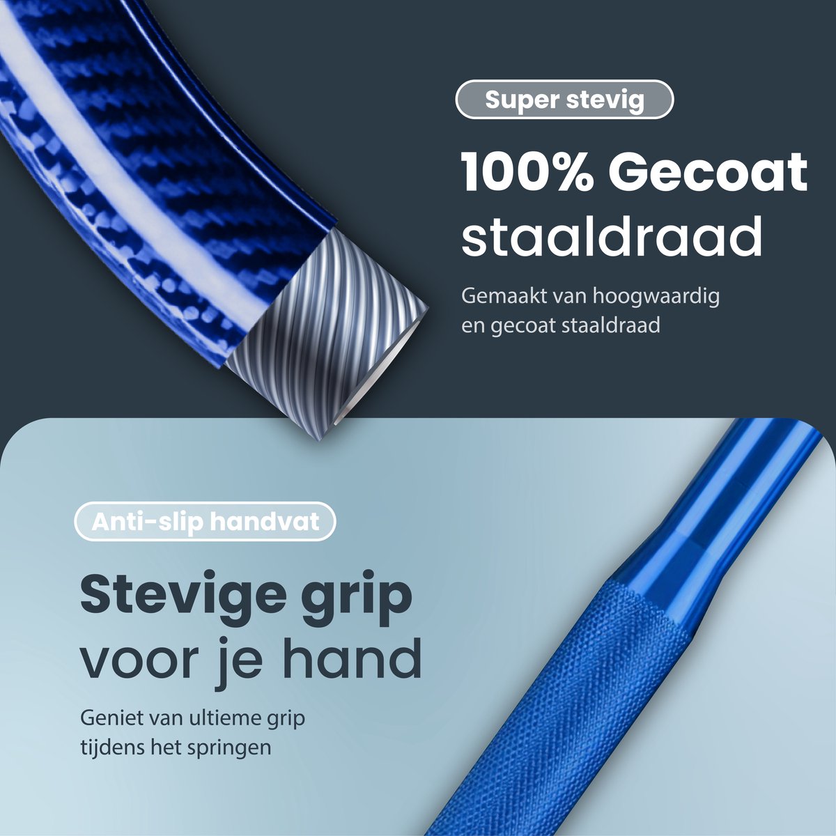 DK.® Professioneel Sport Springtouw - Speedrope - Jump Rope - voor Volwassenen en Kinderen - Crosstraining HIIT en Krachttraining - Blauw — afbeelding 4