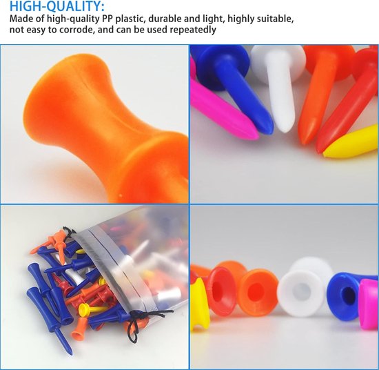 Golf Tees Set - Golfbal Nagels Tacks - Golf Bal Ondersteunen - Duurzaam PP Plastic - 120 Stuks - 6 Kleuren — afbeelding 5