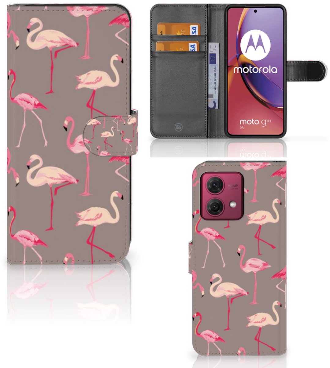 Motorola Moto G84 Telefoonhoesje met Pasjes Flamingo