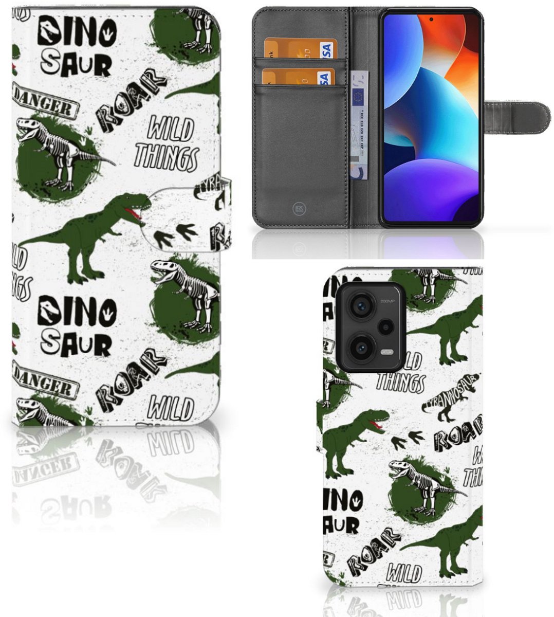 Telefoonhoesje met Pasjes voor Xiaomi Redmi Note 12 Pro Plus Dinosaurus