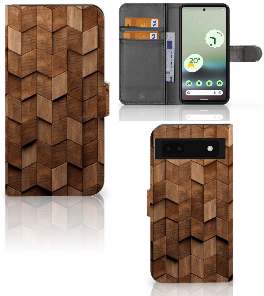 Book Style Case voor Google Pixel 6A Wooden Cubes
