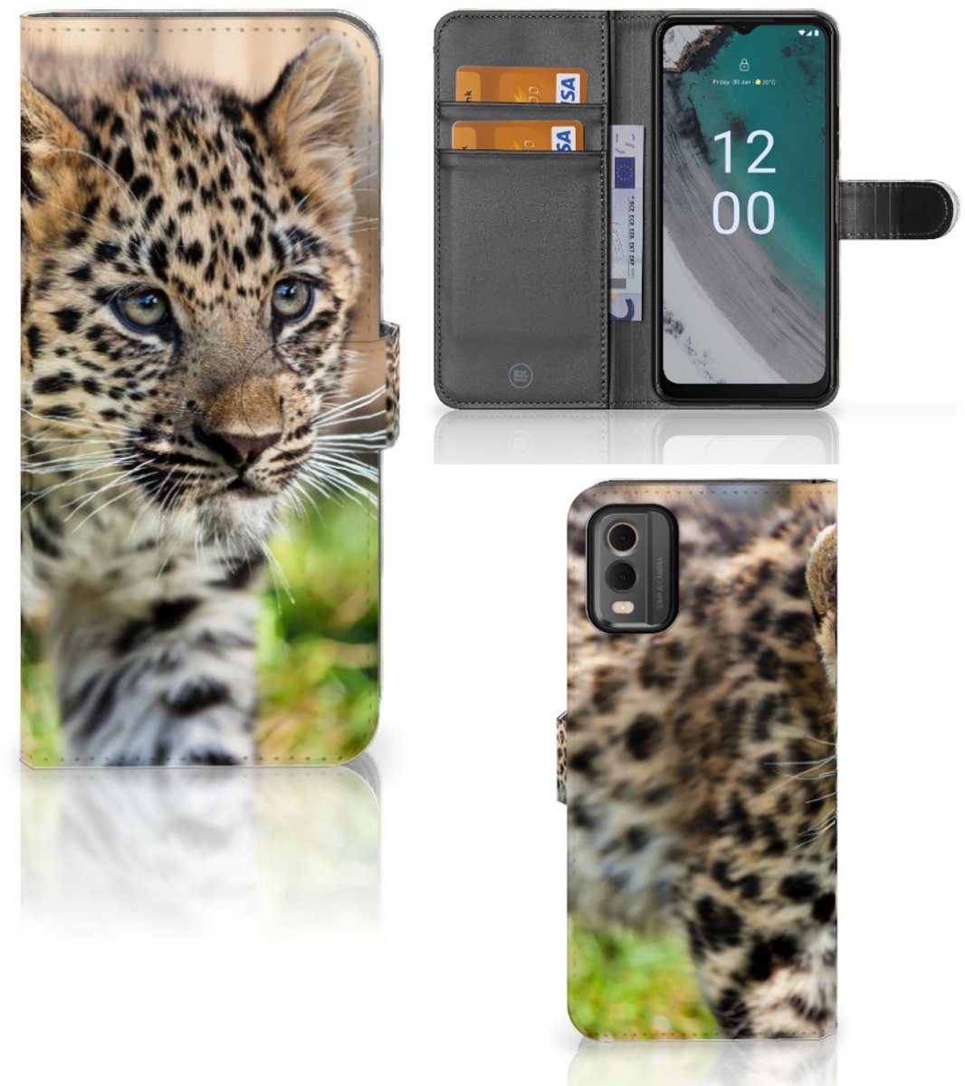 Nokia C32 Telefoonhoesje met Pasjes Baby Luipaard