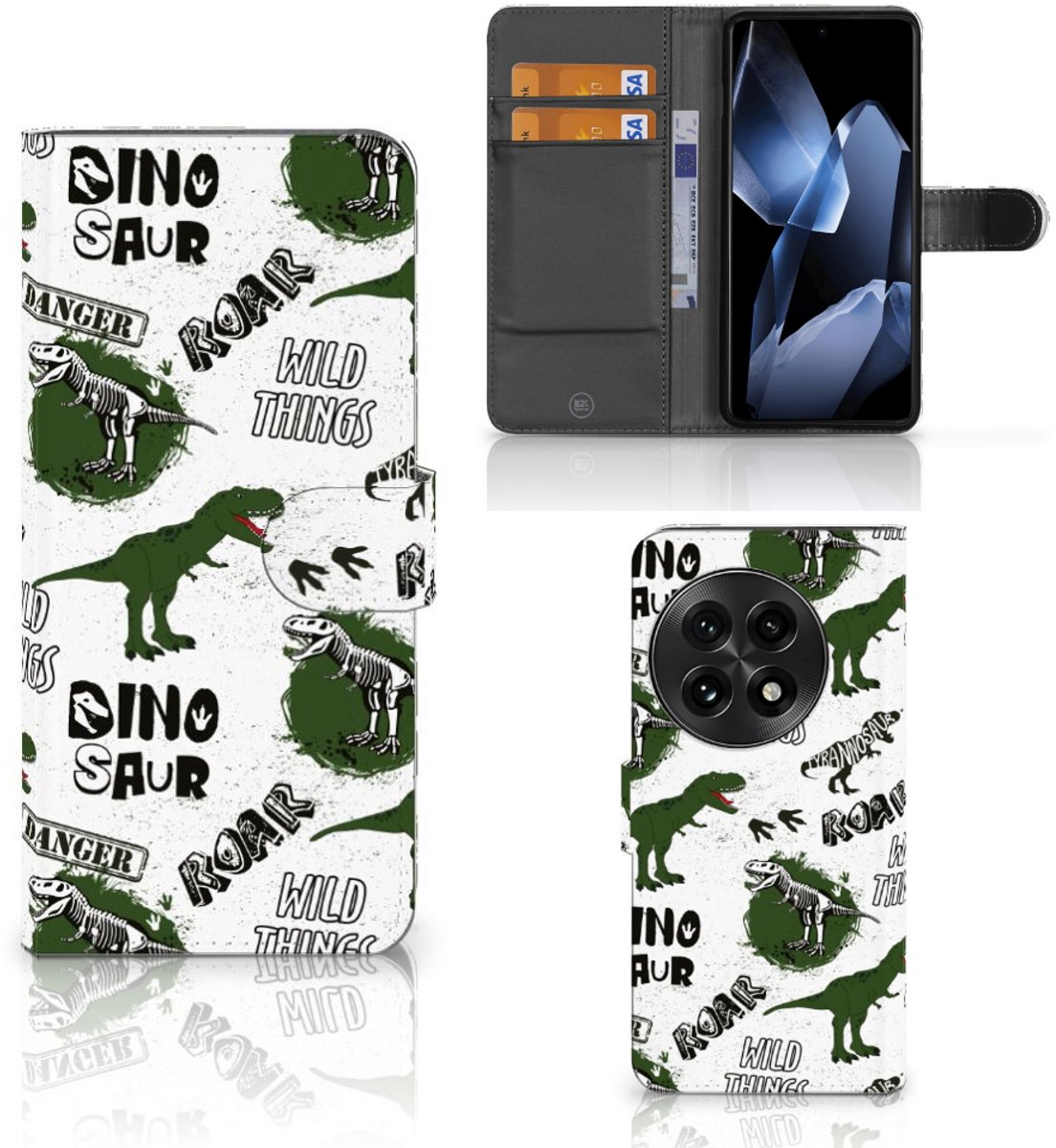 Telefoonhoesje met Pasjes voor OnePlus 13 Dinosaurus