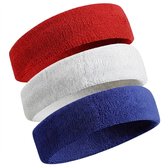 Rode witte blauwe sport hoofdband set voor dames en heren – 3 delige zweetband haarband set met zachte textiel structuur – elastische sport hoofdbanden voor fitness, hardlopen, gym en training