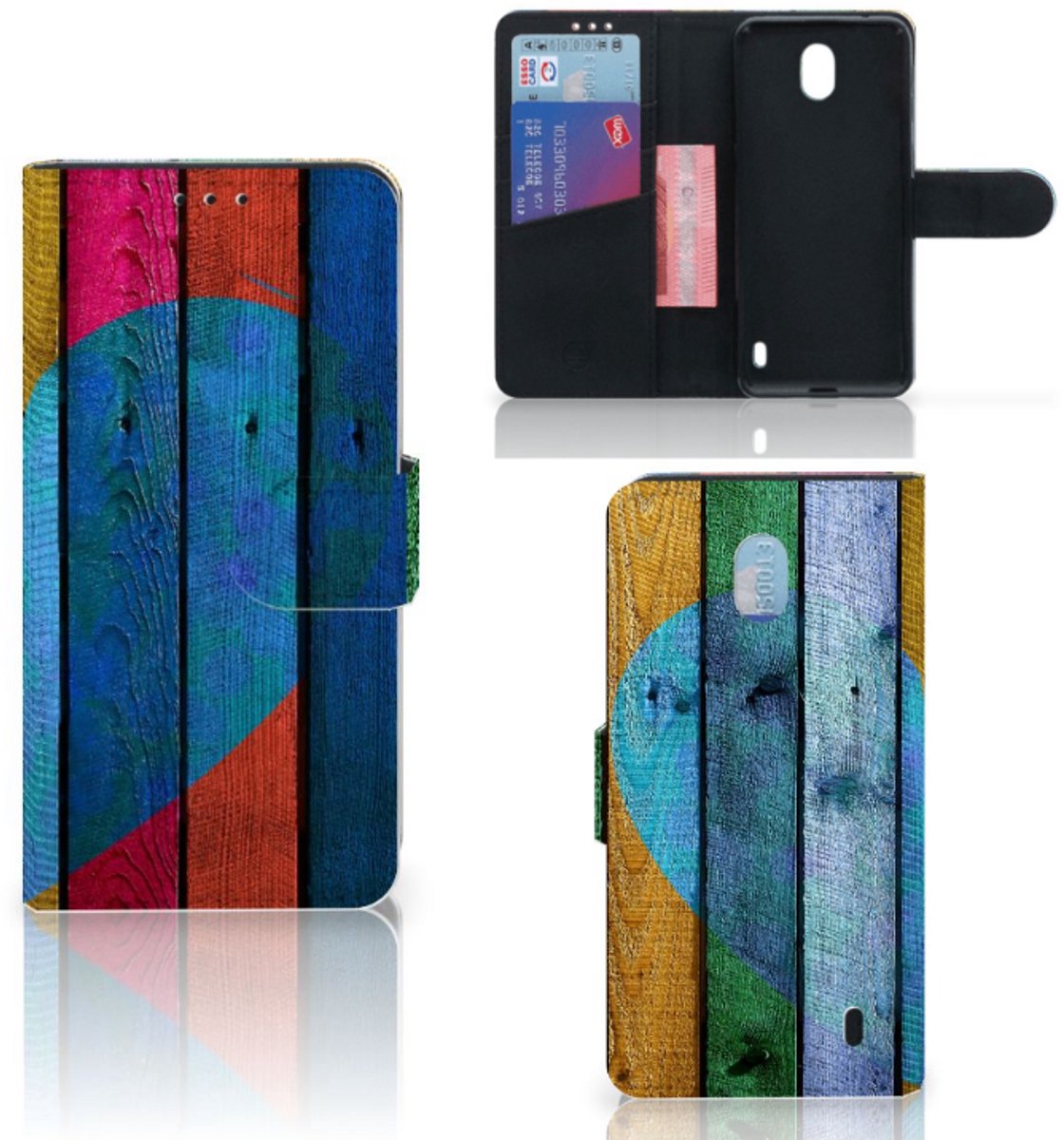 Nokia 1 Plus Book Style Case Wood Heart - Cadeau voor je Vriend
