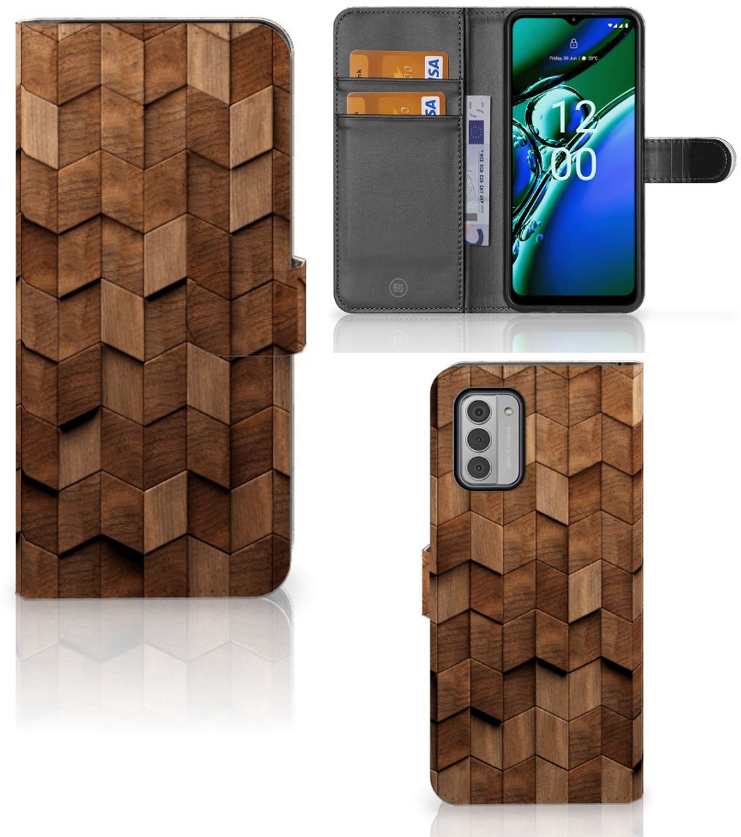 Book Style Case voor Nokia G42 Wooden Cubes