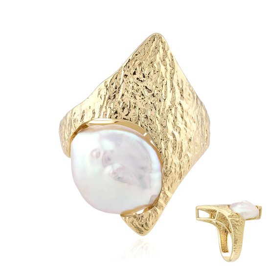 Cavill zilveren parelring dames met witte zoetwater kweekparel, elegante verguld sterling zilver ring met fancy slijpsel