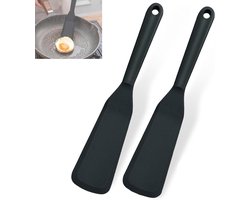 2 Stuks Lange Steel Silicone Spatel 25.4cm Hittebestendig - Mini Anti-Aanbak Kook Spatel Zwarte Omelet Spatel & Deeg Schraper voor Vis, Pannenkoeken, Eieren, Pizza, Steak