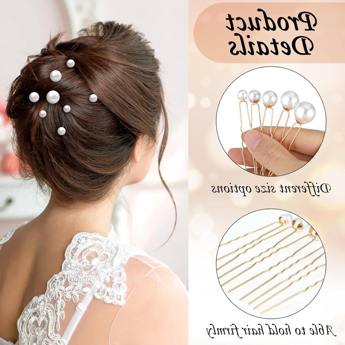 18 Stuks Bruiloft Parels Haarspelden, Haaraccessoires, U-vormige Strass Haarclips voor Bruid en Bruidsmeisjes in Goud
