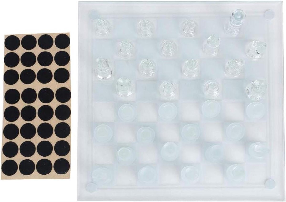Glazen Schaakspel - Schaakbord Set - Voor Ontspanning - Mat Gepolijst Glas - 25x25cm - Transparant