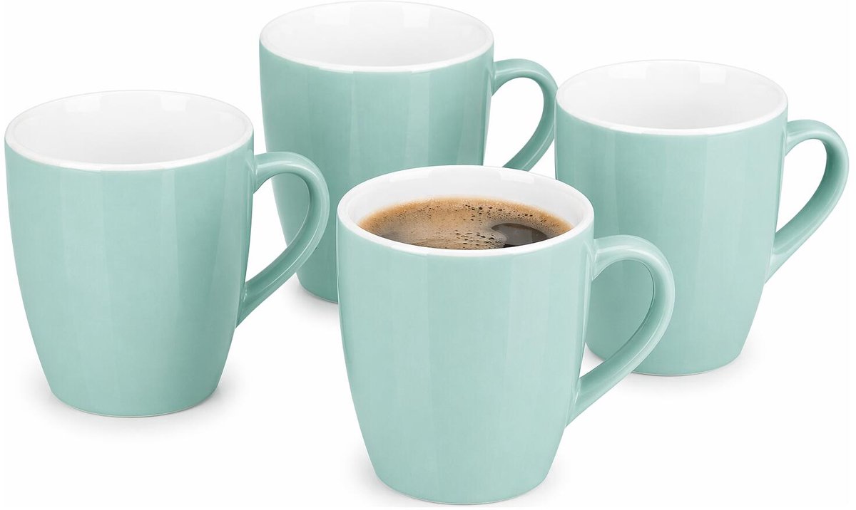 Vessia Design koffie mokken / bekers met oor - 8x stuks - mintgroen - keramiek - 410 ml - servies - kopjes