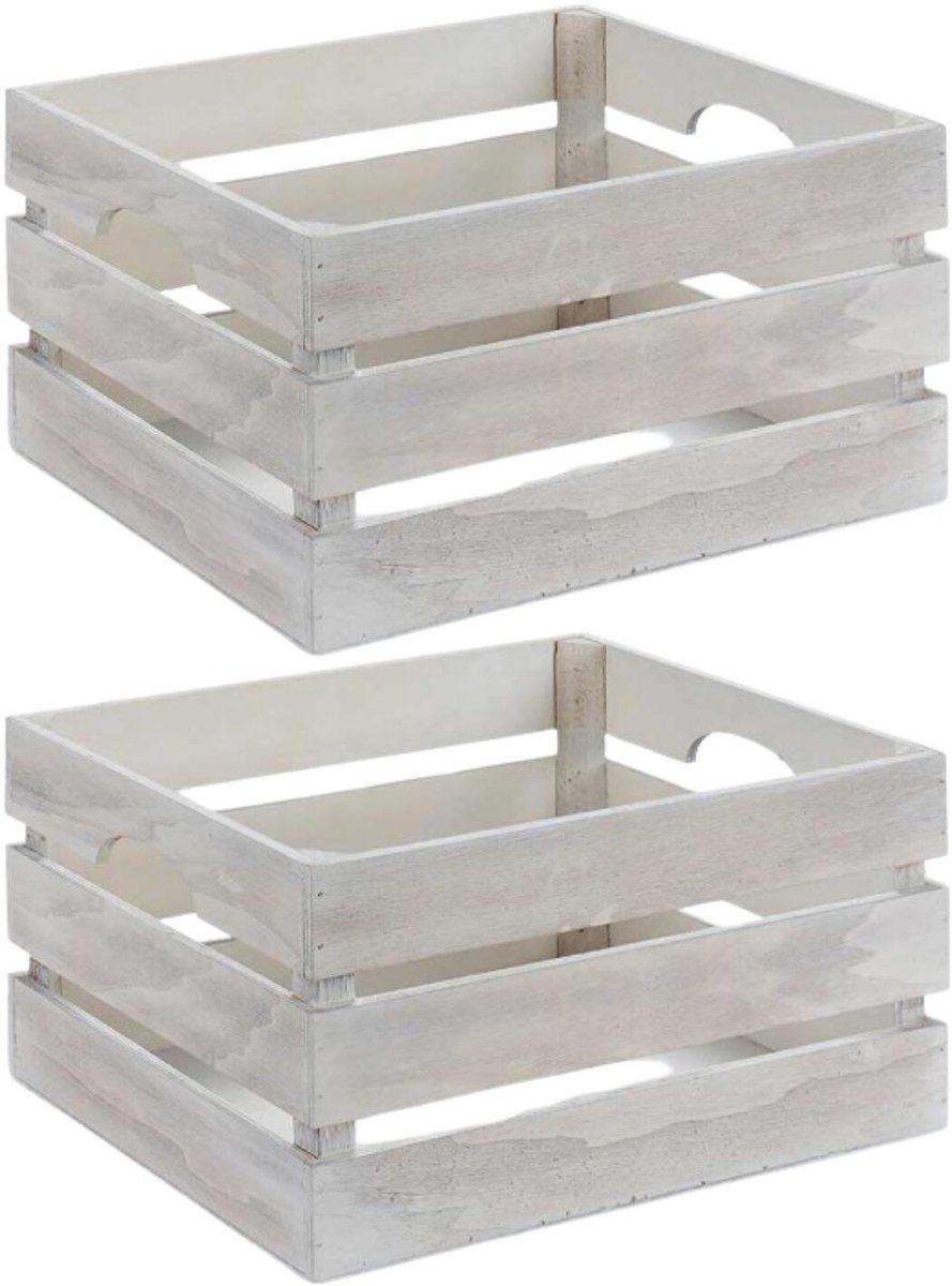 Kinvara Opbergkist Liva - 2x - wit - 16 x 26 x 13 cm - hout - decoratief - vintage look