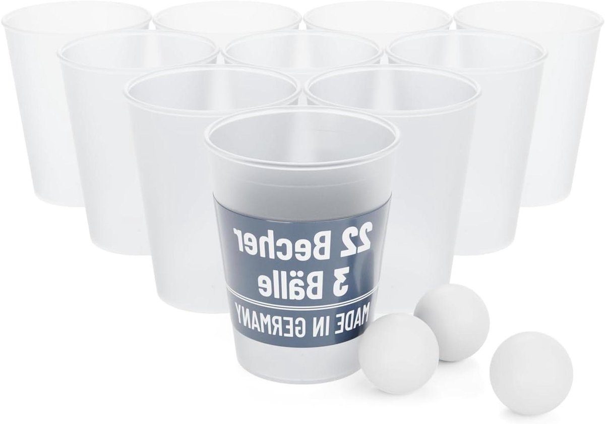 Bierpong Bekerset - Feestbekers Drinkspel - Feestelijke Spelletjes - Vaatwasmachinebestendig Herbruikbaar - 22 Stuks - Transparant