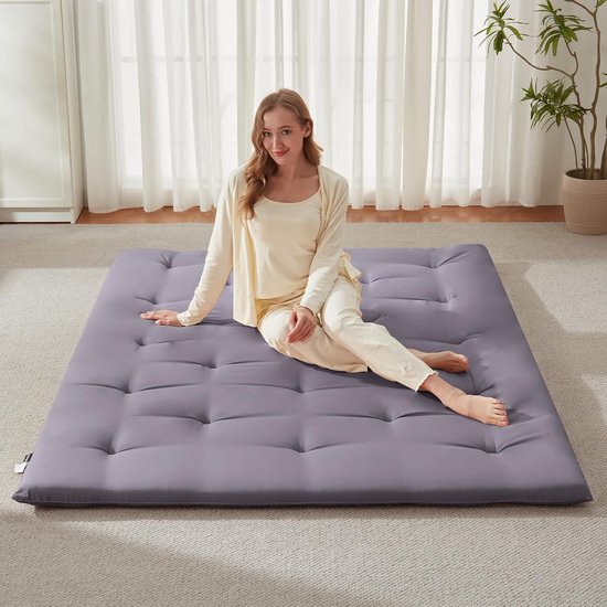 Japanse vloermatras - Futonmatras vloerbed - Comfortabel slapen - Vijflaagse structuur - 99 x 203 cm - Grijs — afbeelding 5
