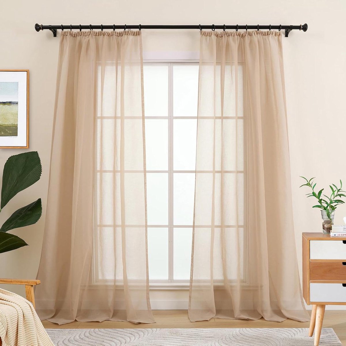 Transparante Gordijnen - Zandkleurige Vitrage - Woonkamer Decoratie - Set van 2 - 175 cm Hoog - Beige