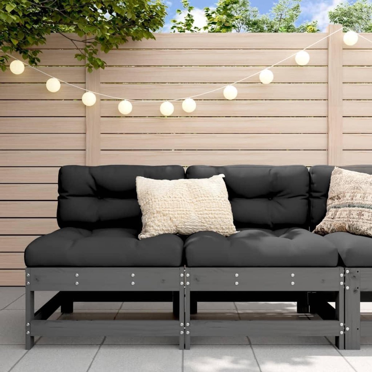 Modulaire Bank - Tuinbank Set - Buiten Ontspannen - Massief Hout - 2 Stuks - Grijs