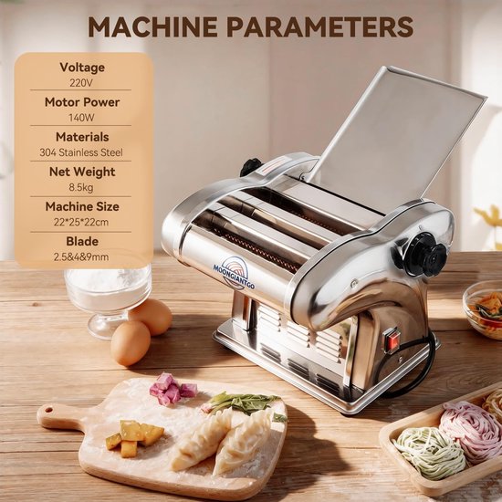 Elektrische Pastamaker - Deegroller Machine - Verse Pasta Maken - 3 Mesjes Inclusief - 6 Diktes Instelbaar - Zilverkleurig van Merkloos — afbeelding 4