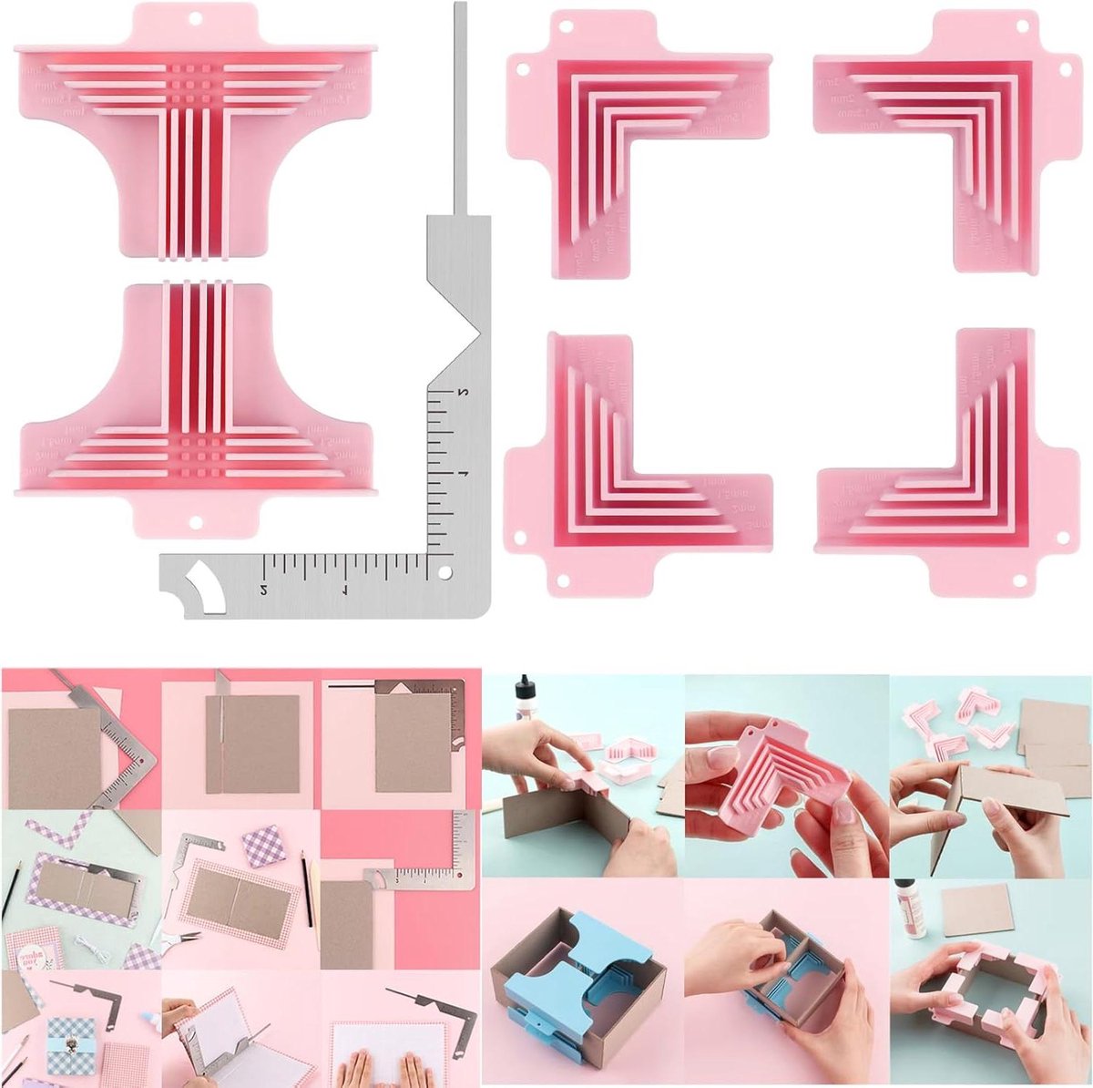 Hoekgeleiders Set - Dozen Maken - Papier Verlijmen - 5-in-1 Gids - 1-3 mm Dikte - Metaal