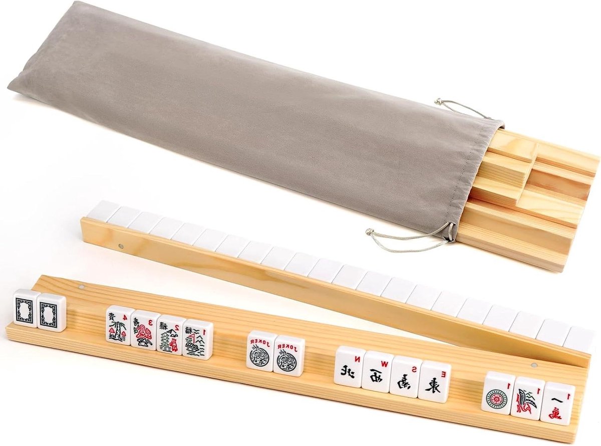 Mahjong rekken - Speelborden met schuivers - Spel organiseren - Magnetische schuivers - Set van 4 - Houtkleur