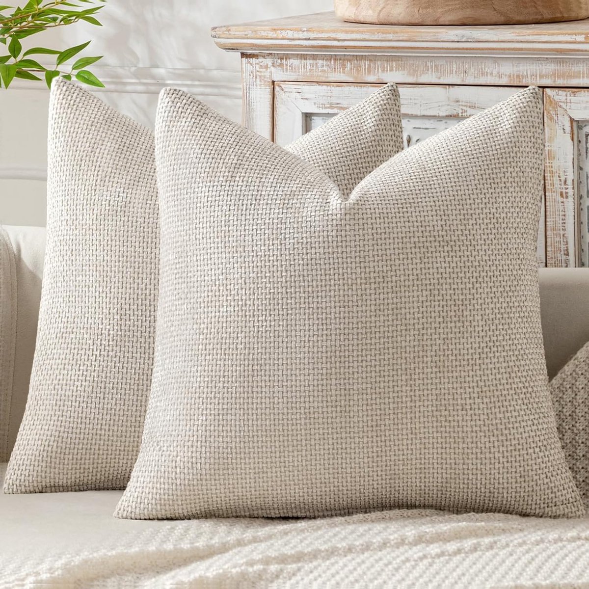 Kussenslopen - Chenille Sierkussens - Set van 2 Stuks 50x50 cm - Zacht Ademend Design met Rits - Voor Bank Bed en Woonkamer - Beige