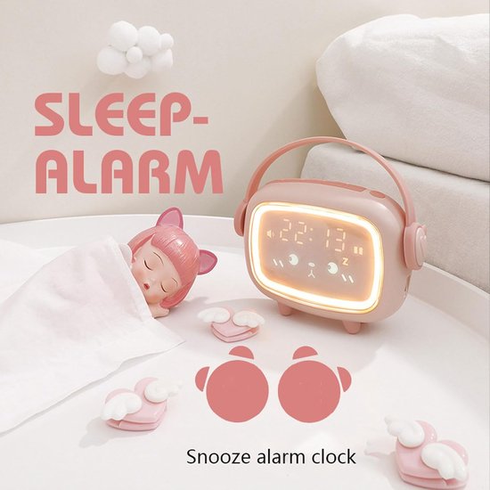 Slimme Wekker - Nachtlamp Klok - Wakker Worden - Spraakgestuurde Verlichting - 10x10mm - Roze van Merkloos — afbeelding 4