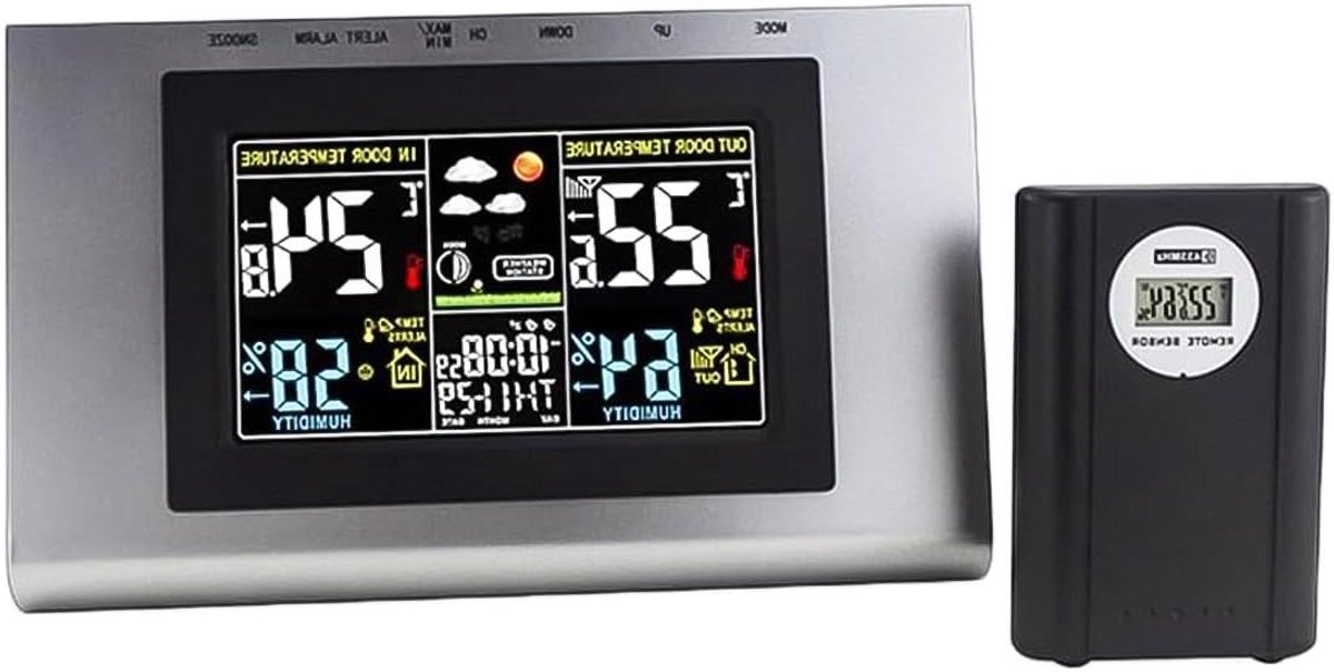 Weerstation Klok - Digitale Weerklok - Thuis Bewaken - Draadloos Kleuren LCD - 20 x 12 cm - Zilver Zwart