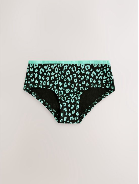 Zwarte hipster met mintgroene leopardprint en mintgroene tailleband met 'NEXT'-logo.