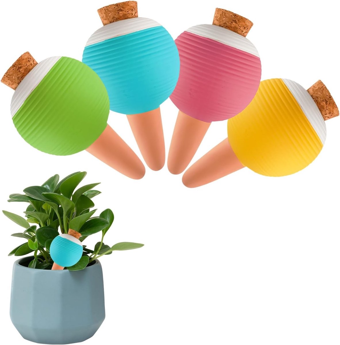 Zelfbewaterende terracotta bewateringsspikes voor binnen- en buitenplanten, 4 stuks automatische waterbollen voor optimale plantverzorging en hydratatie