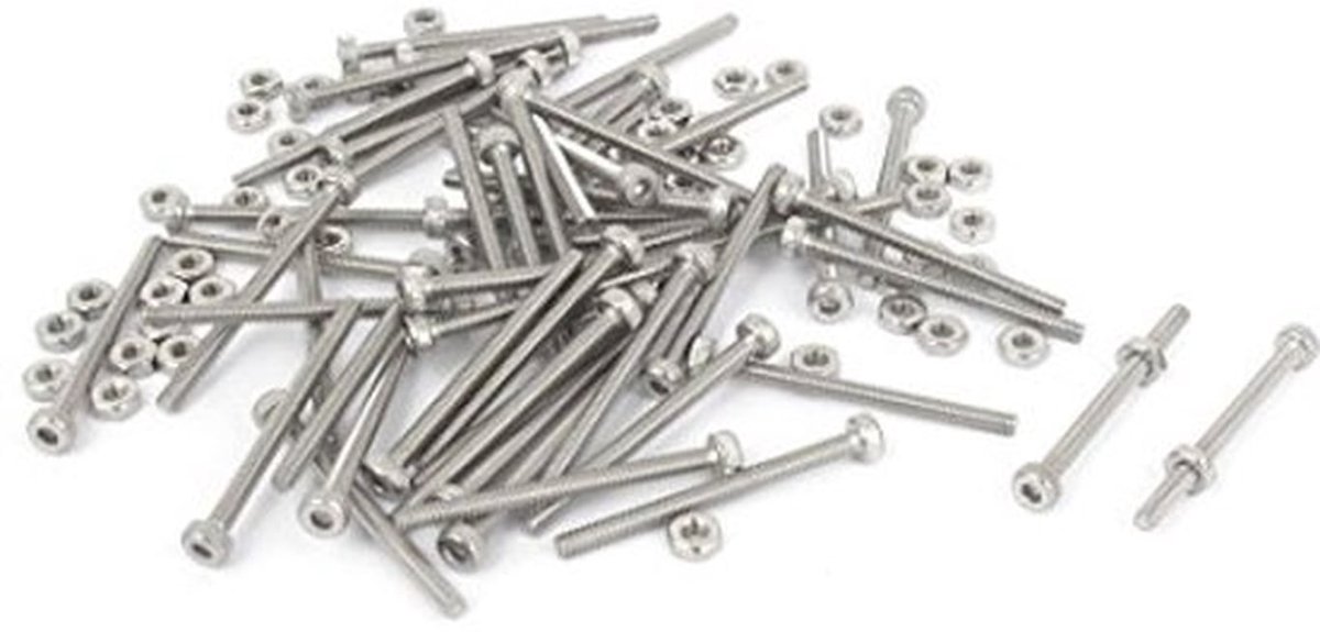 M2x25mm zeskantige inbusbouten, bouten en moeren, set van 50 stuks