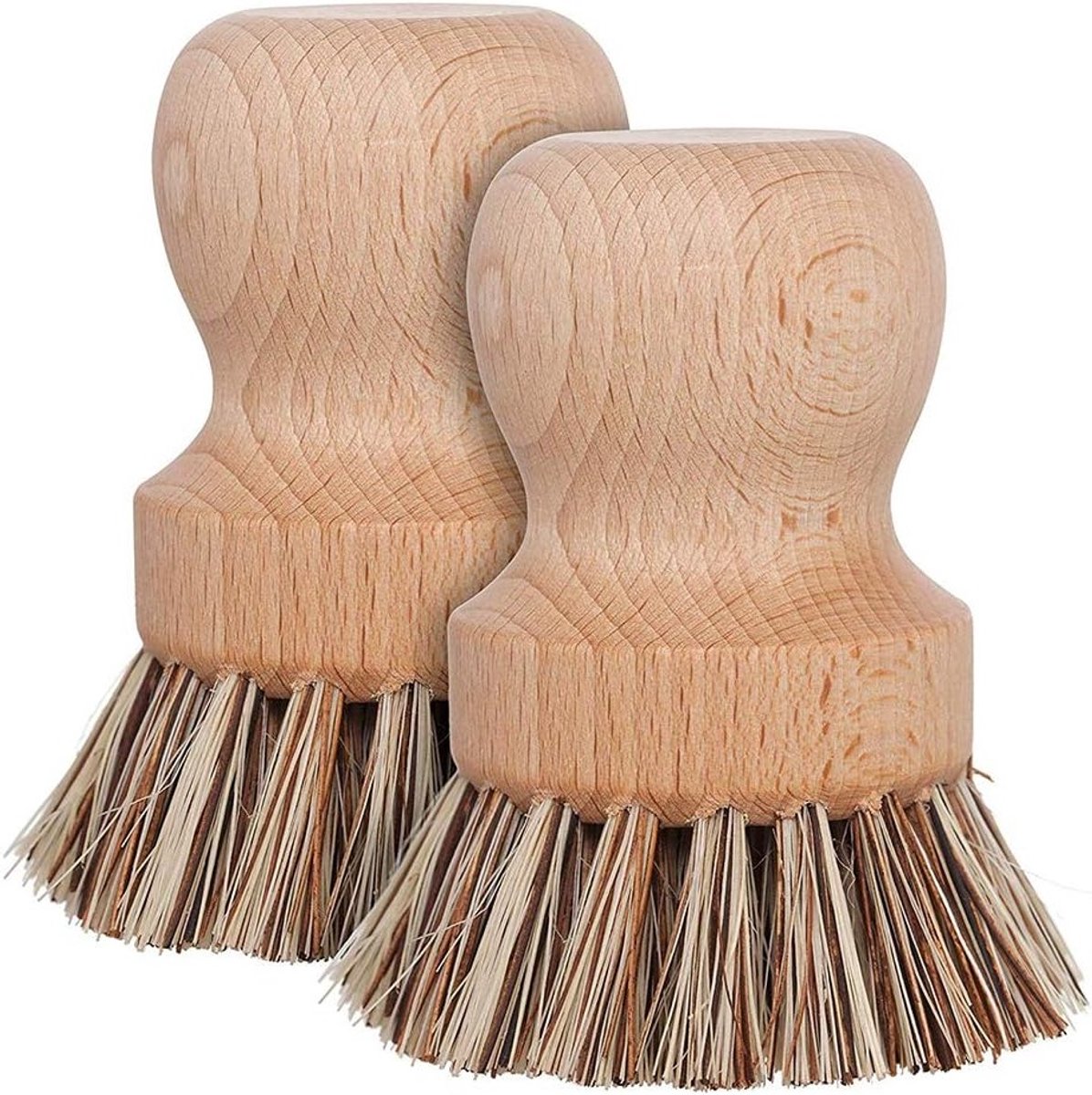 Schoonmaakborstel voor gietijzeren pannen en potten - 100% beukenhouten handvat en natuurlijke vezelborstel - Set van 2 voor optimale reiniging en onderhoud