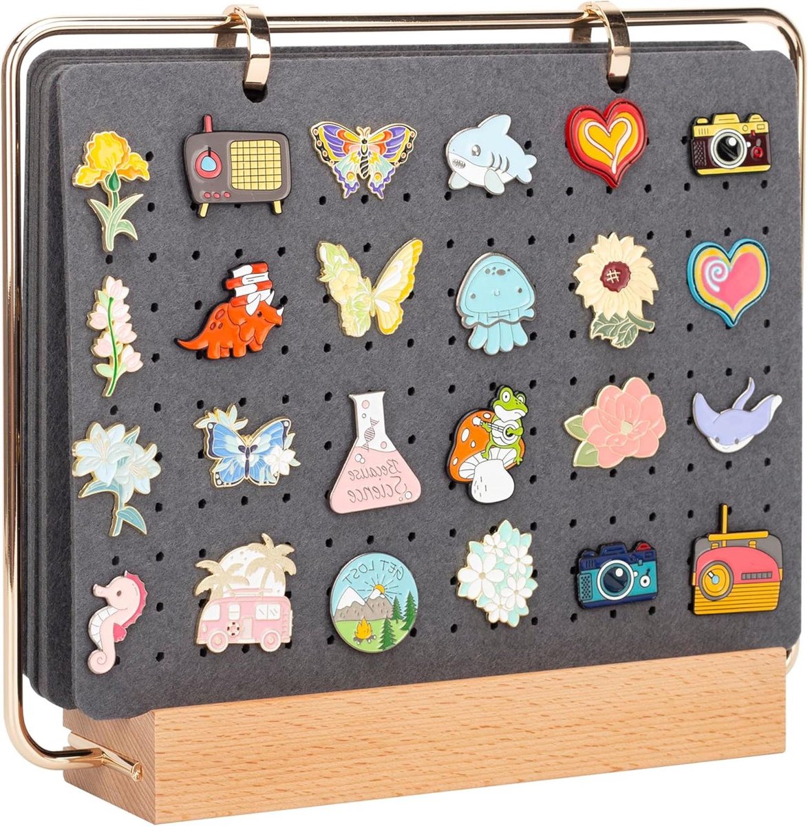Pin Display Organizer - Collectie Opslag - Broches Tonen - Ruimte voor 180+ - 8.5 x 9.2 Inch - Grijs