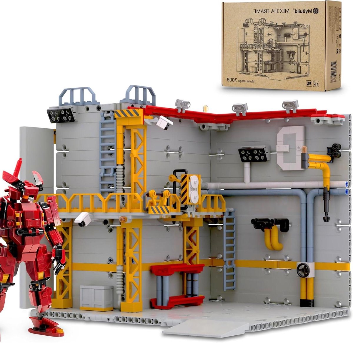 Bouwset Hangar - Onderhoudsbasis robot - Model bouwen - Uitbreidbaar ontwerp - 35.73 cc - Rood