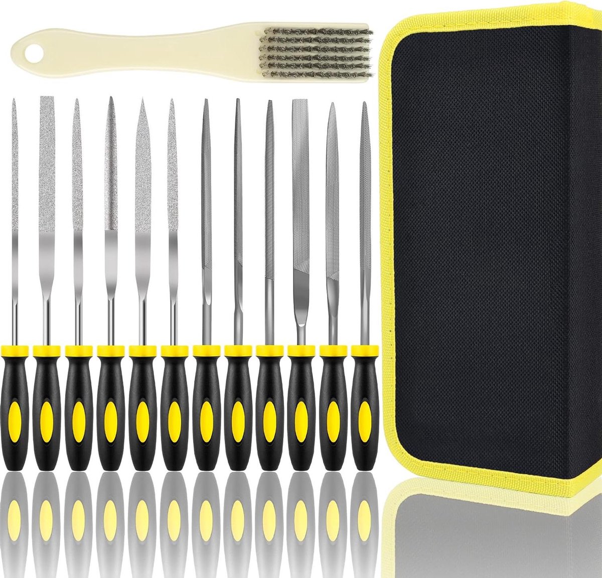 Kleine vijlset - Naaldvijlen diamant - Precisie werk - Ergonomische handgrepen - 13 stuks - Zwart
