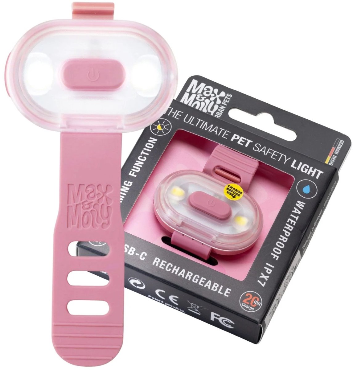 Max & Molly Matrix 2.0 Ultra LED Safety Light - Rose - oplaadbaar lichtje voor aan halsband/tuig hond