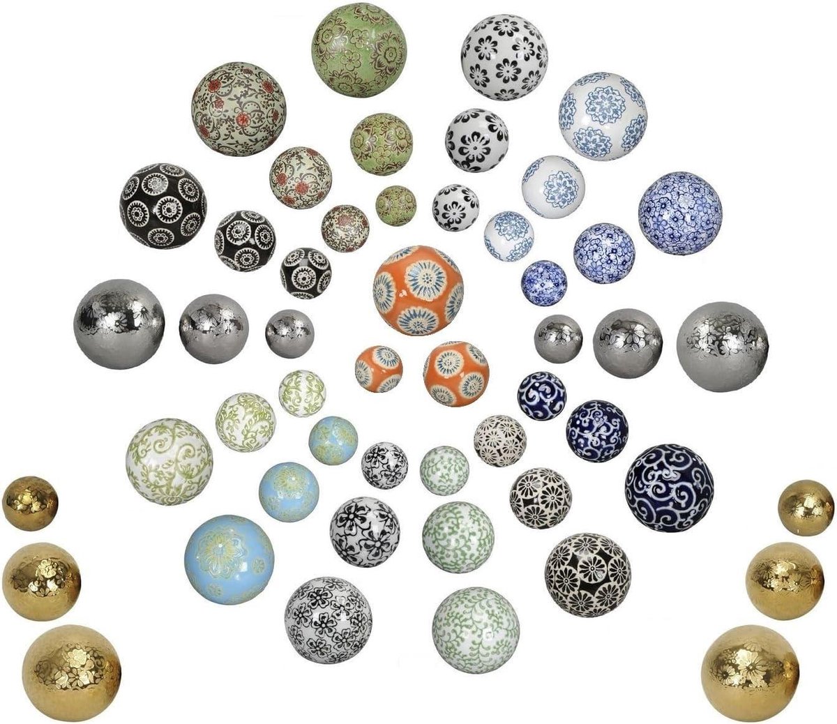 NETPROSHOP Zwemballen, decoratieve ballen drijvend, porselein, diameter 4-6-7,5 cm, kleur: fleur-goud, selectie: 6 cm