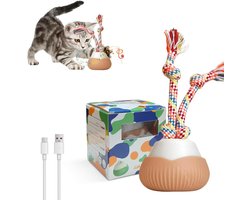 MeYuxg Interactieve kattenspeelgoedbal, elektrische kattenbal met vogelgeluiden, opnamefunctie, gevlochten touw en 3 speelmodi, USB-oplaadbaar, interactieve kattenbal voor katten en honden