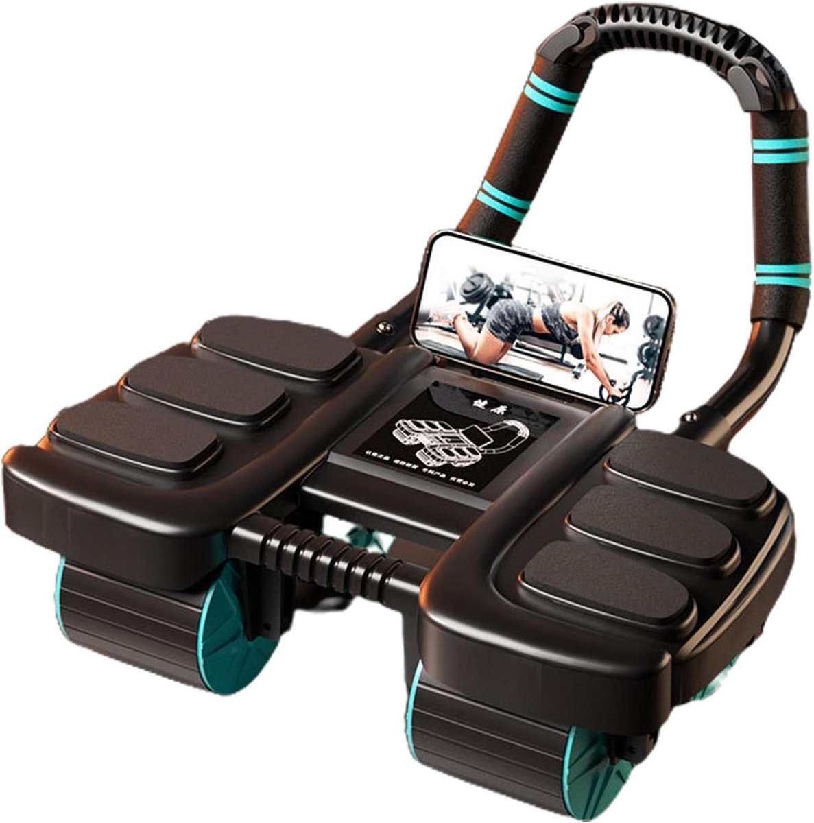 Ab Roller - vierwielig oefenwiel | verstelbare core trainer buikspiertrainer buikspiertrainer | automatische rebound core krachttraining buikroller voor buikspieren, zware oefeningen, sportschool