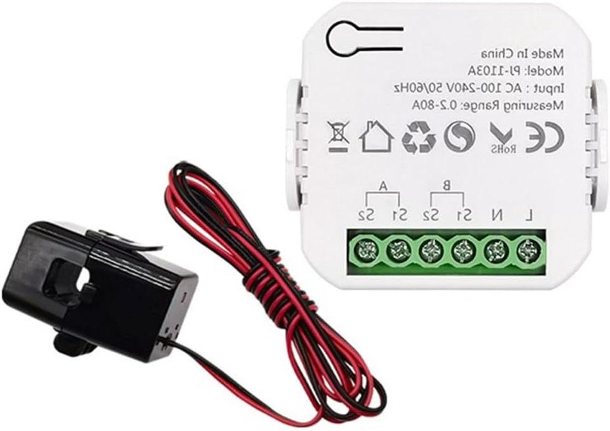 Energiemonitor - Stroommeter - Energieverbruik Meten - WiFi Connectie - 80A Bereik - Wit
