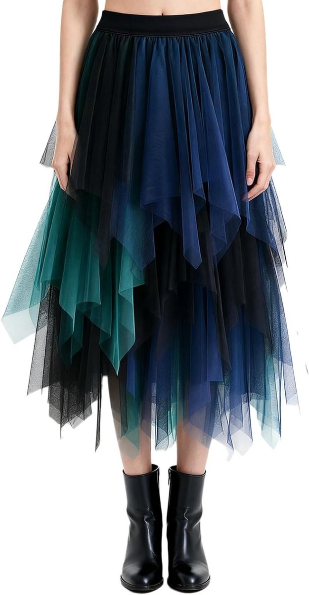 Elegante asymmetrische plissérok van tule voor dames - Midi lange fairy stijl rok met veelzijdige outfits mogelijkheden