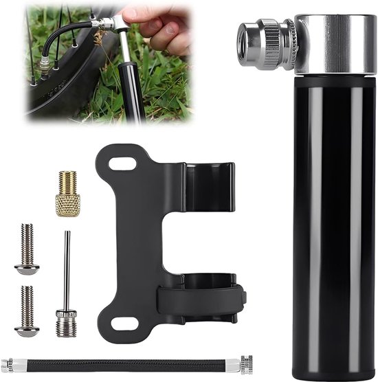 Mini Fietspomp - Framehouder Pomp - Band Oppompen - Voor Alle Ventielen - Compact Ontwerp - Zwart