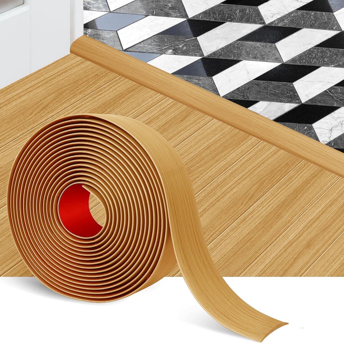 Zelfklevende PVC Drempelstrip van 5cm voor Laminaatvloeren - Aspen Geel, 1.2m, Ideaal voor