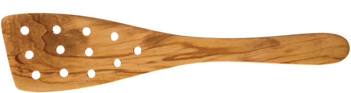 Rizes Wood - Pure Olive Wood - olijfhouten Spatel met gaten - Olijfhout - Breed - Spatel (30 cm) - Duurzaam!