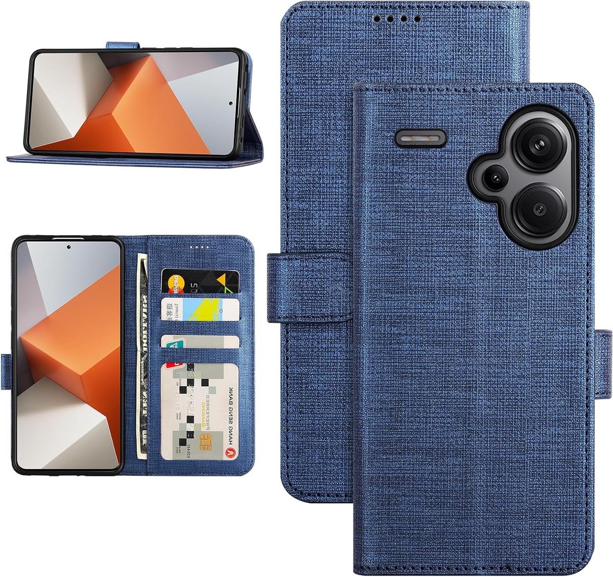 Luxe Wallet Case voor Xiaomi Redmi Note 13 Pro Plus 5G - Canvas Kaarthouder, Flip Folio, Ultra Dun en Sterke Magnetische Sluiting met Kickstand voor 2024